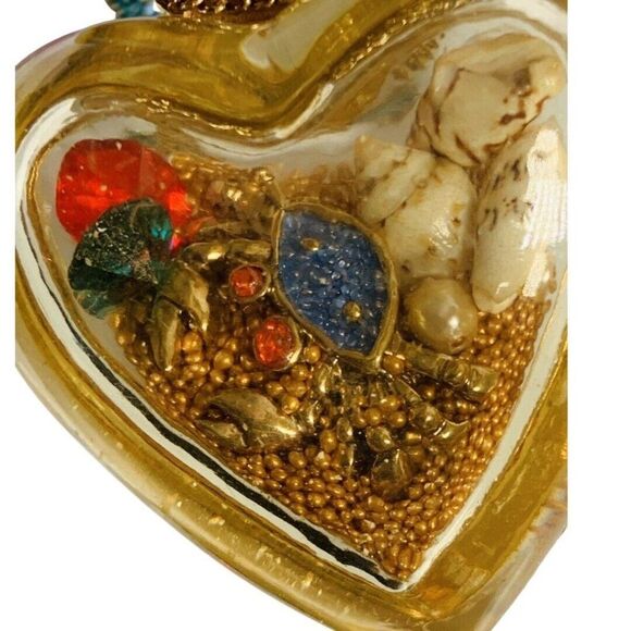 VTG Betsey Johnson Seashell Heart Bottle Icy Crystal Necklace 34" Mermaids Tail - Picture 11 of 11